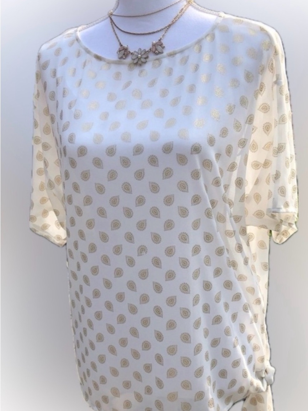 Michael Kors Cream Short-Sleeve Top with Gold Paisley Dot Print